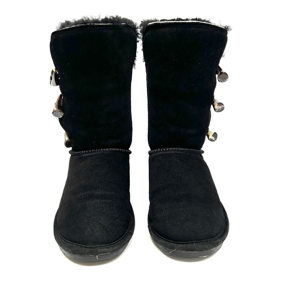 BearPaw Suede Black Sheepskin Wool Toggle Boots 917W-Jade, Size 8 - Picture 5 of 16